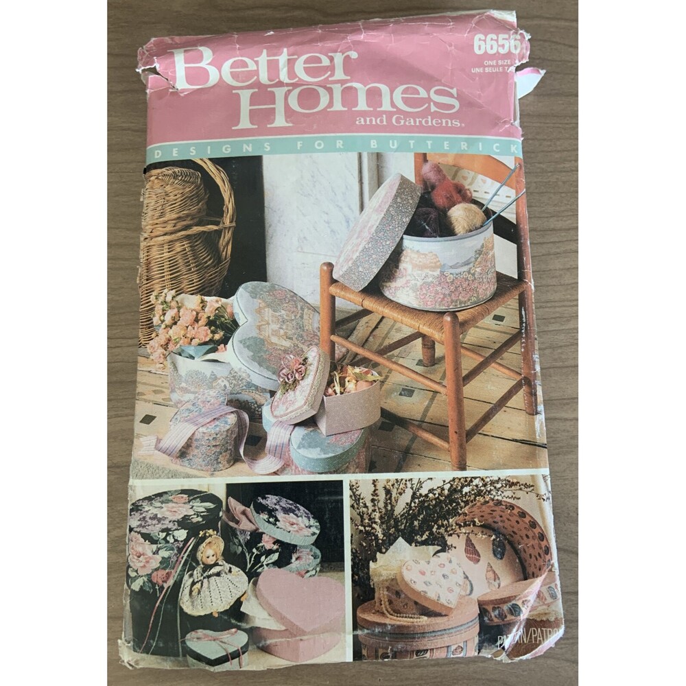 VTG Butterick 6656 - 9 Boxes 3 Shapes & Sizes Round Heart Box Sewing Pattern FF
